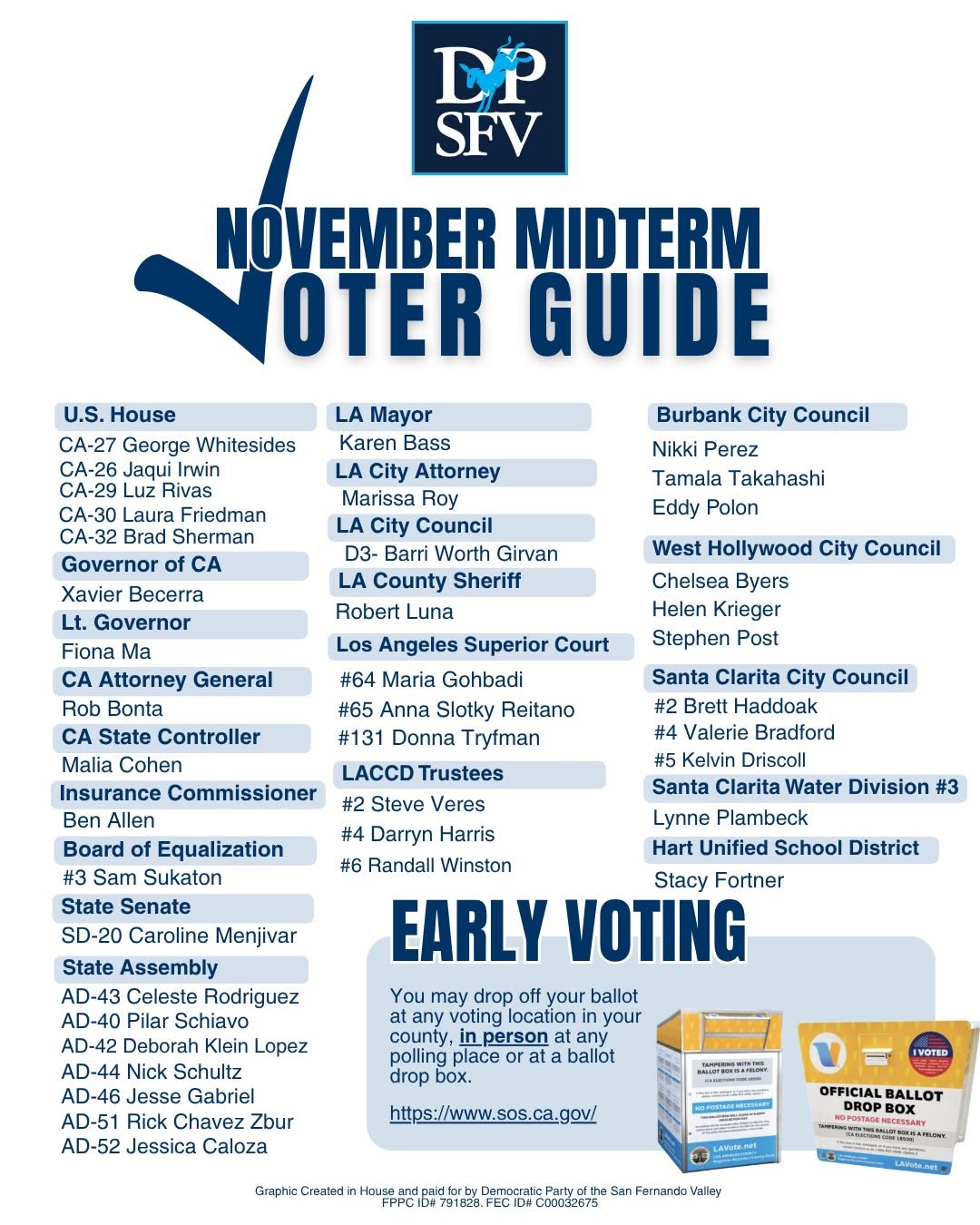 DPSFV November Midterm Voter Guide, page 1: candidate endorsements
